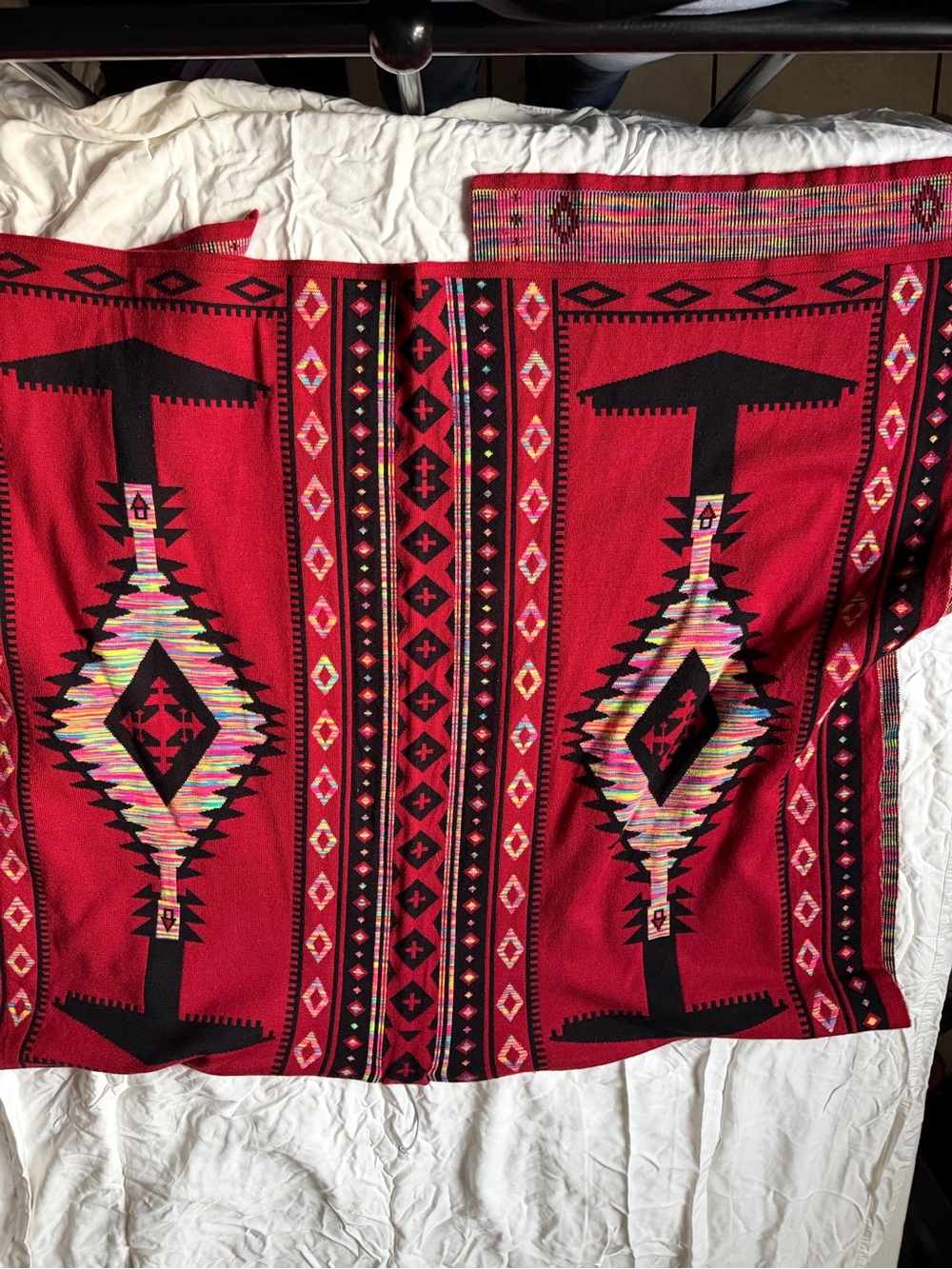 Red Aztec Patterned Open Front Cardigan - Picture 8 of 8
